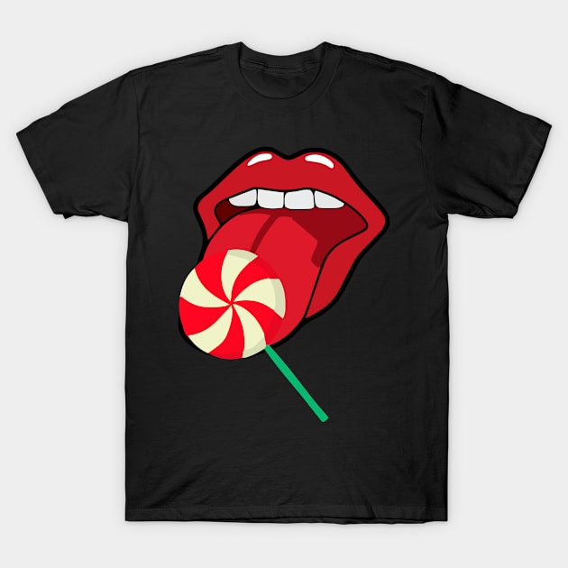 Lollipop red lips. Girly lipstick makeup candy T-Shirt by topsnthings